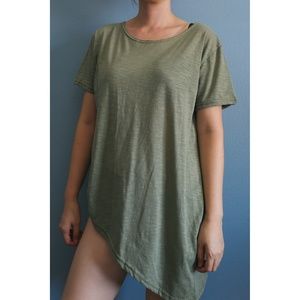 Olive Green Slant Cut T-Shirt Dress Tunic